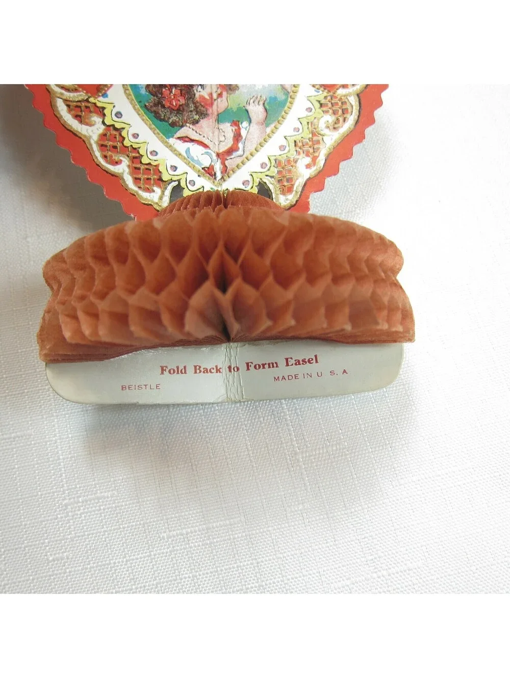 Vintage Valentine Beistle Honeycomb Stand Up Heart Girl & Blue Bird USA 1920-30s
